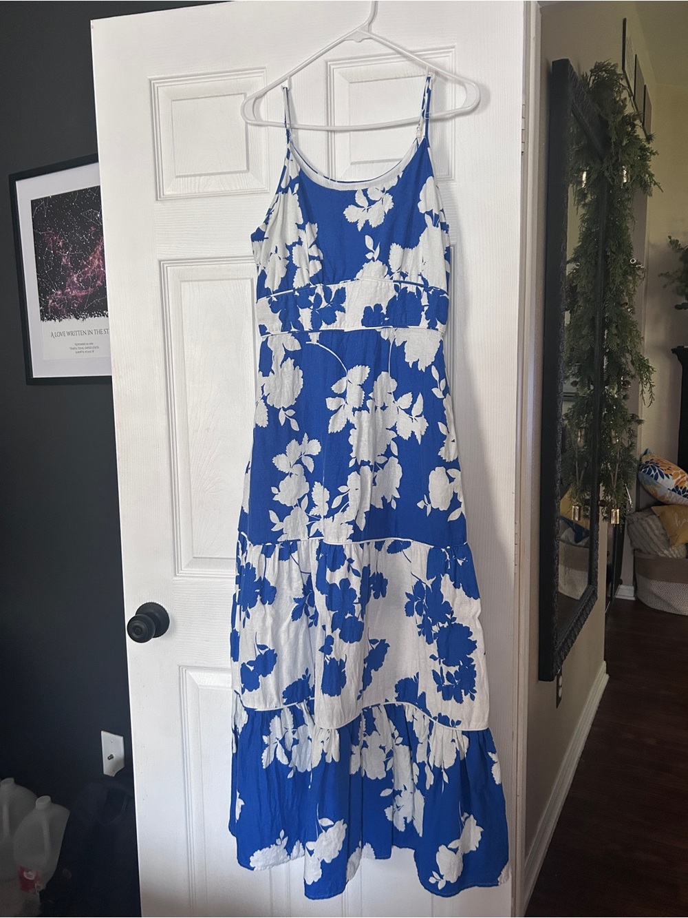 Cynthia Rowley Blue & White Floral Tiered Maxi Dress